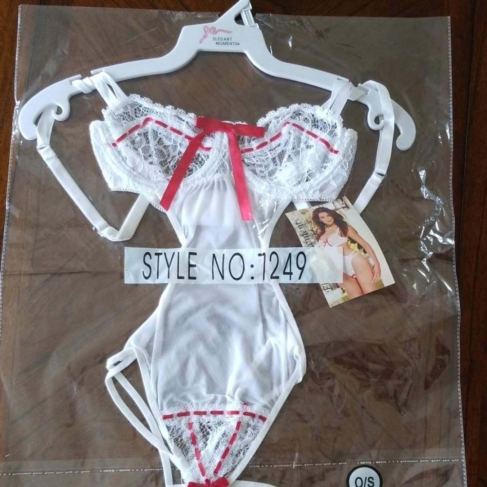 Lingery one piece. White and red. NEW
